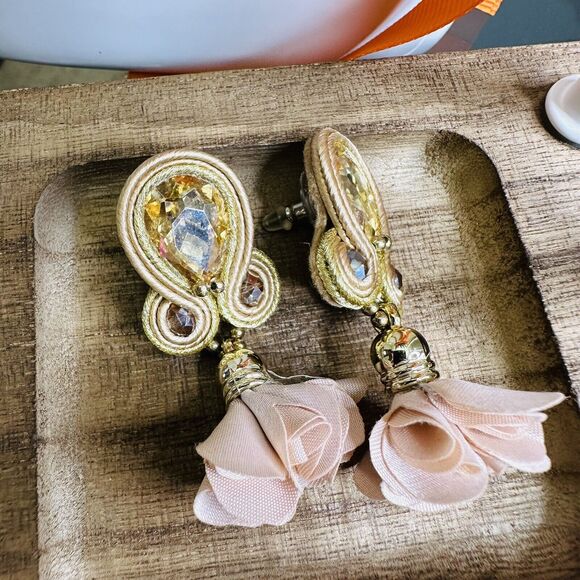 Handmade Dangle Drop Earrings with Chrystals Soutache handcrafted UniqueJewelry - Picture 2 of 9